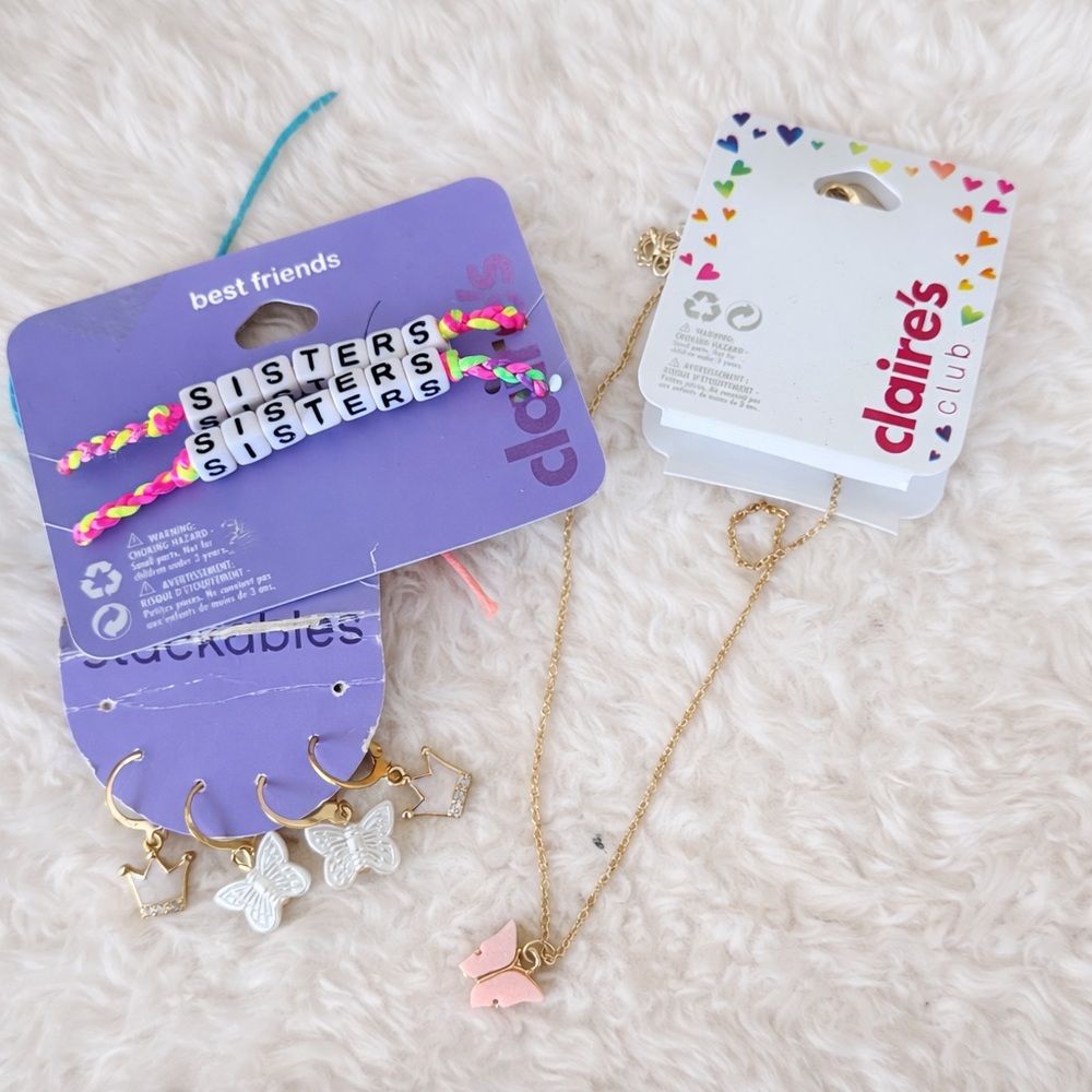 Claire’s Girls Jewelry Bundle Sisters Bracelets Butterfly Necklace Hoop Earrings